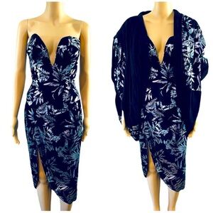 80s Vintage Trashy 3 pc Bustier Skirt Cocoon
Draped Cape Jacket Dress Set - S